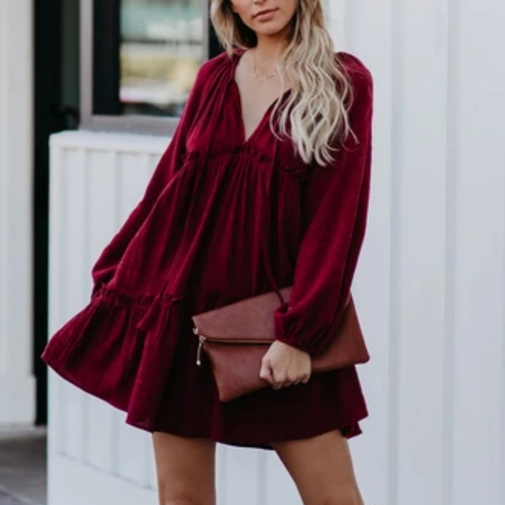 VICI Burgundy Babydoll Dress